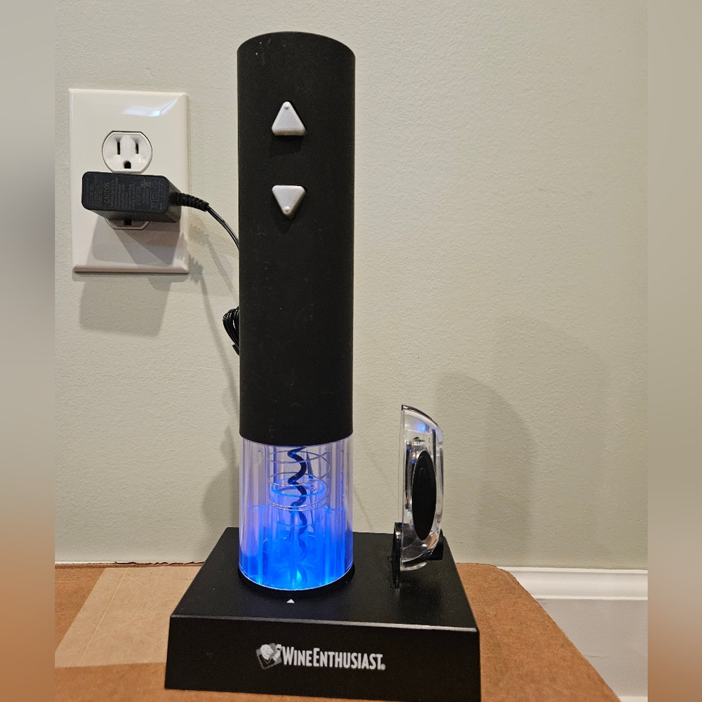 WINE ENTHUSIAST Electric Blue Push-Button Corkscrew Wine Bottle Opener